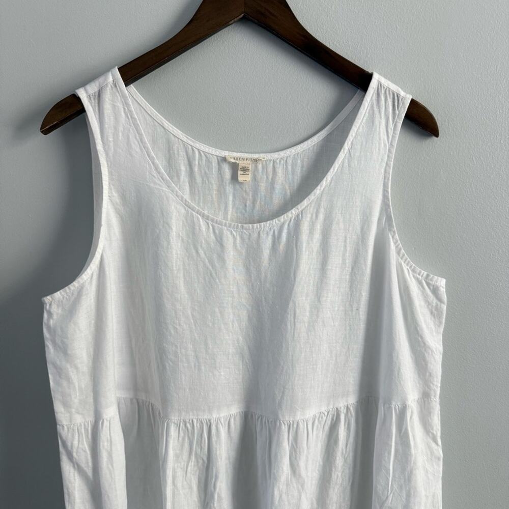 Eileen Fisher | Women’s 100% Organic Linen Tiered Dress Handkerchief Sleeveless - Picture 3 of 8